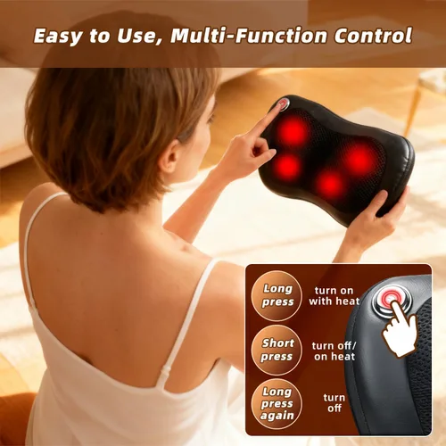 Miniatura 8 de Zenopax Shiatsu Masajeador de cuello y espalda con calor, almohada eléctrica recargable inalámbrica para aliviar el dolor muscular, amasamiento