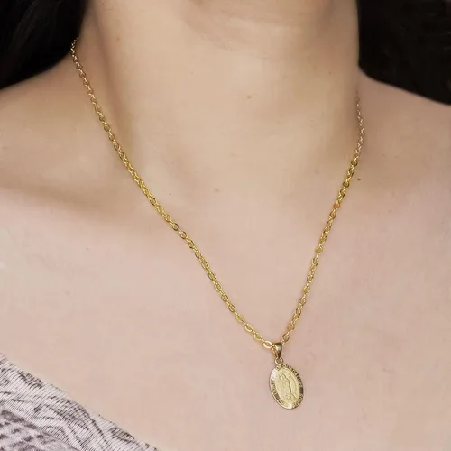Miniatura 4 de PORI JEWELERS Oro amarillo de 14 quilates pequeño Virgen María Medallón religioso ovalado joyería fina regalo de bendición para mujeres niñas
