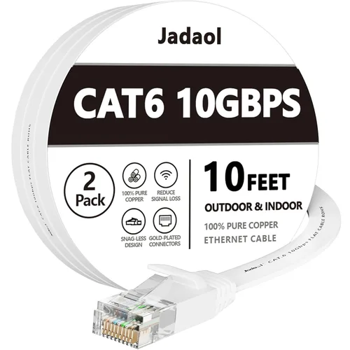 Miniatura 54 de Cable Ethernet Cat 6 de 1 pie (paquete de 6), para exteriores e interiores, compatible con red Cat7 de 10 Gbps, cable de conexión LAN plano