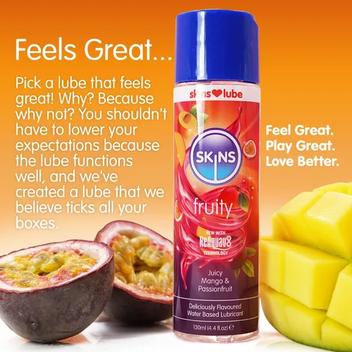 Miniatura 3 de Skins Lubricante con sabor a mango y maracuyá con tecnología ReAquav8 – Lubricante a base de agua con sabor a mango y maracuyá – 4 onzas