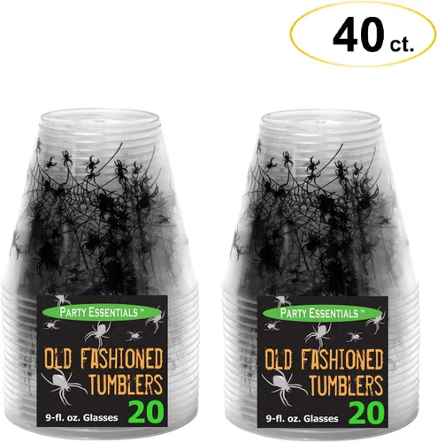 Miniatura 3 de Party Essentials 20 vasos de plástico duro de 2 onzas con estampado de araña, para Halloween, transparente/negro