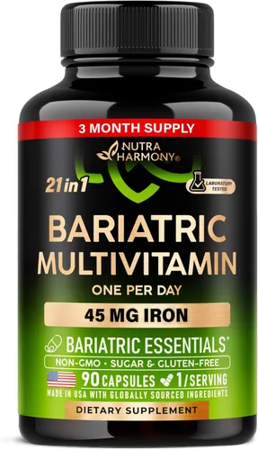 Multivitamínico bariátrico - Suplementos de hierro de 45 mg - Fabricado en EE. UU. - para mujeres y hombres - Todo en uno, 21 vitaminas esenciales -