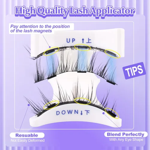 Miniatura 5 de Pestañas magnéticas con aplicador, pestañas magnéticas reutilizables sin delineador de ojos, anime natural, sin necesidad de pegamento, pestañas
