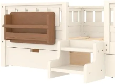 Miniatura 8 de Bellemave Cama Montessori de tamaño Queen con 2 cajones y estantería, camas de suelo para niños con barandillas de seguridad y escaleras, marco