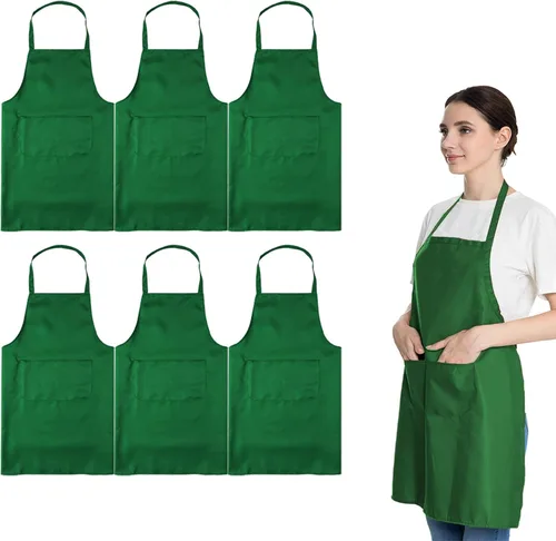 Miniatura 14 de Total de 6 delantales con babero azul bebé a granel con 2 bolsillos para mujeres, hombres y adultos, cocina de chef (6, azul bebé)
