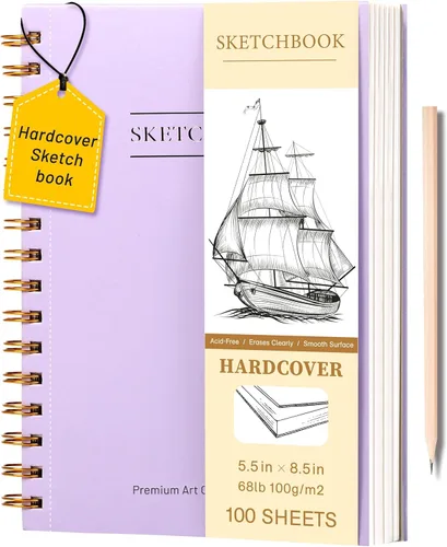 Yoment Cuaderno de bocetos de 5.5 x 8.5 pulgadas, pequeño cuaderno de bocetos para dibujar, 100 hojas (68 libras/100 gsm) bloc de bocetos en espiral
