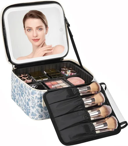 Miniatura 24 de Relavel Estuche de maquillaje con espejo LED, 01-Negro, Bolsa de maquillaje de viaje con espejo LED para niñas