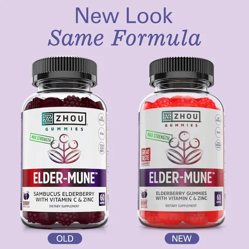 Miniatura 3 de ZHOU Elder-Mune Gomitas de Saúco - Saúco Negro, Vitamina C y Zinc, Suplemento Diario de Apoyo Inmunológico para Mujeres y Hombres, Masticables