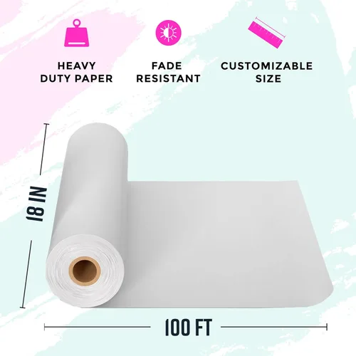 Miniatura 3 de Bryco Goods Papel de regalo blanco de 18 x 1200 pulgadas (100 pies), rollo de papel kraft para pintura, dibujo, pancarta, tablón de anuncios, uso