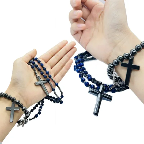 Miniatura 16 de Rosary for Men, Cross Necklace for Men, Tiger Eye Black Obsidian Rosary Beads for Women, Rosarios Catolicos
