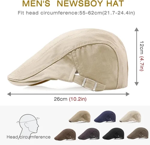 Miniatura 7 de Newsboy Sombreros para hombre, gorra plana de algodón, ajustable, transpirable, irlandés, hiedra, sombrero de caza