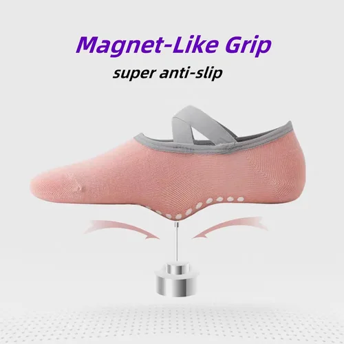 Miniatura 2 de Calcetines de pilates para mujer, calcetines de yoga con agarres, parte superior abierta, antideslizantes, para barras, ballet, entrenamiento