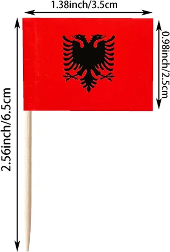 Miniatura 3 de stidsds 100 banderas de Albania con palillos de dientes de Albania, mini adornos pequeños para cupcakes albaneses, banderas de palo para fiesta