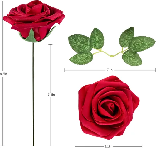 Miniatura 3 de Rosa artificial de espuma de 25 piezas de rosas falsas de aspecto real con tallos y hojas para decoración del hogar, fiestas, jardín, centros