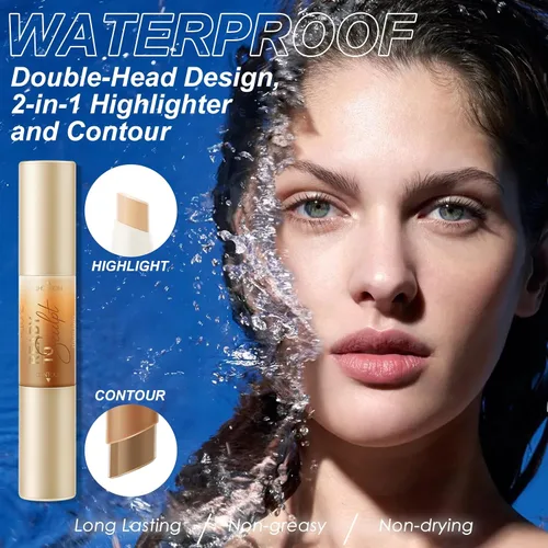 Miniatura 4 de FOCALLURE Lápiz bronceador e iluminador crema 2 en 1, lápiz de contorno no graso y que no se seca, fácil de crear un acabado mate natural, larga