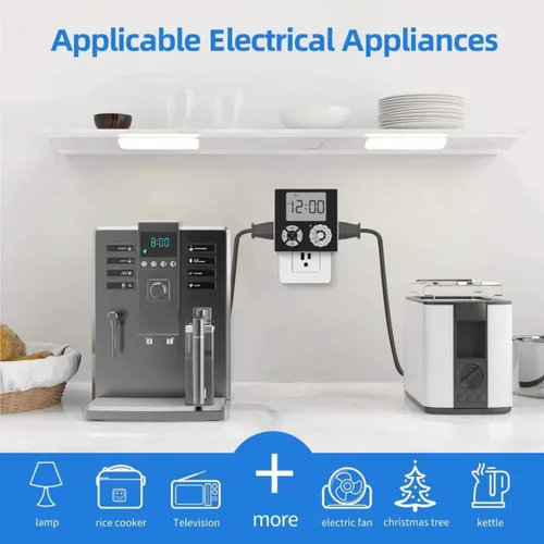 Miniatura 7 de TiFFCOFiO Temporizador de Enchufe Mecánico para Interiores, Temporizadores de 3 Clavijas para Tomas Eléctricas, Temporizador de Luz Enchufable