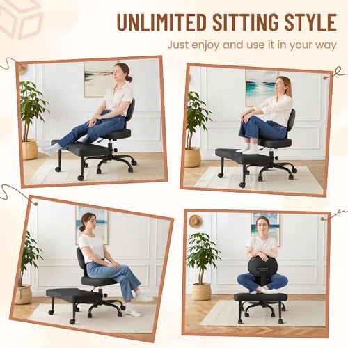 Miniatura 3 de Homall - Silla de oficina de escritorio ergonómica con patas cruzadas y ruedas, giro de 360° y altura ajustable para meditación y TDAH, silla