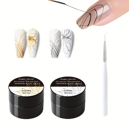 Kit de esmalte de gel Spider para uñas, 0.18 onzas, gel de araña para arte de uñas, gel de dibujo de alambre para línea de panitado con pinceles