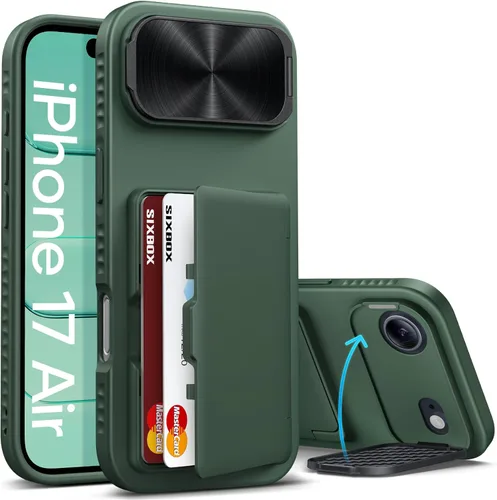 Miniatura 24 de Funda para iPhone 16e tipo cartera, soporte integrado, tarjetero y cubierta para lente de cámara, protección de cuerpo completo, resistente, Negro