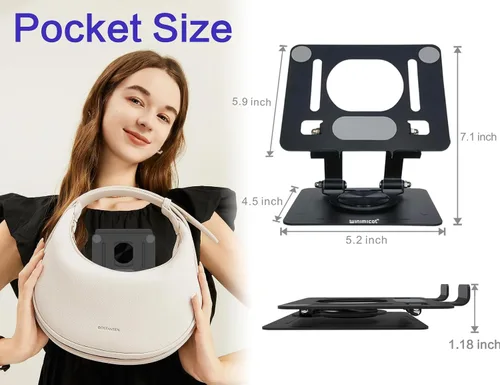 Miniatura 8 de Soporte para tablet para escritorio, con base de metal giratoria de 360°, soporte de doble varilla ajustable multiángulo, accesorios de oficina