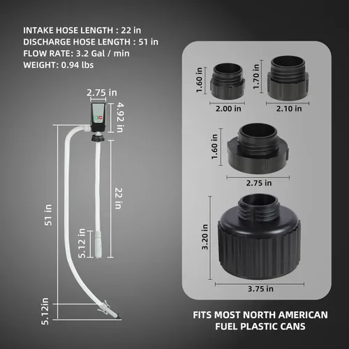 Miniatura 6 de Bomba de transferencia de combustible Humberto, bomba de transferencia de gas con parada automática, 3.2 GPM, batería AA/12V DC 3 modos de potencia