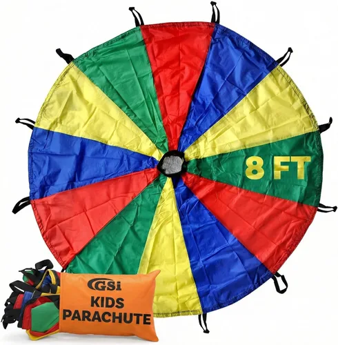 Miniatura 11 de GSi Paracaídas de juego para niños, paracaídas arcoíris, juego de tienda de campaña para niños, para gimnasia, juego cooperativo y actividades