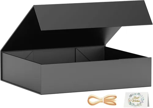 PSHVYM Cajas de regalo con tapas, 11.5 x 7.8 x 3 pulgadas, caja de regalo negra para regalos, cierre magnético para camisetas, guantes, bufandas,