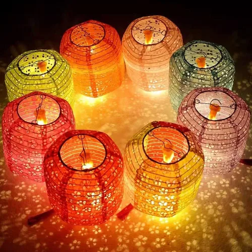 Miniatura 5 de 12 linternas de papel chinas, japonesas, coloridas linternas de papel colgantes con luces LED, 8 pulgadas, ovaladas, decorativas, asiáticas