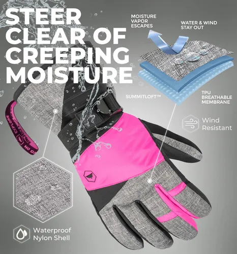 Miniatura 3 de Guantes de nieve y esquí para mujer, resistentes al agua y al viento, guantes de snowboard para esquí y snowboard, con carcasa de nailon