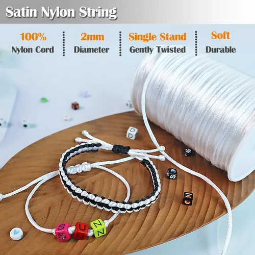 Miniatura 8 de Ewparts Cordón de Nailon Satinado Blanco para Pulsera, Collar, Llavero - 2 mm x 110 Yardas Cordón de Nailon Satinado Rattail Cordón de nailon blanco