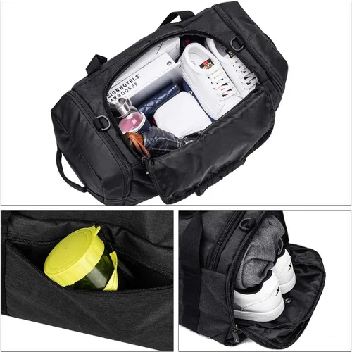 Miniatura 2 de Bolsa de lona para gimnasio impermeable bolsa de viaje para hombres y mujeres bolsa de noche con compartimento para zapatos Negro talla única