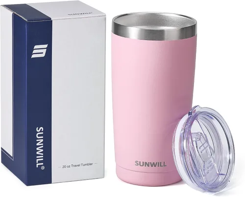 Miniatura 5 de SUNWILL Vaso de café de viaje de 20 onzas, taza aislada con tapa, taza de acero inoxidable para bebidas calientes y frías, con recubrimiento