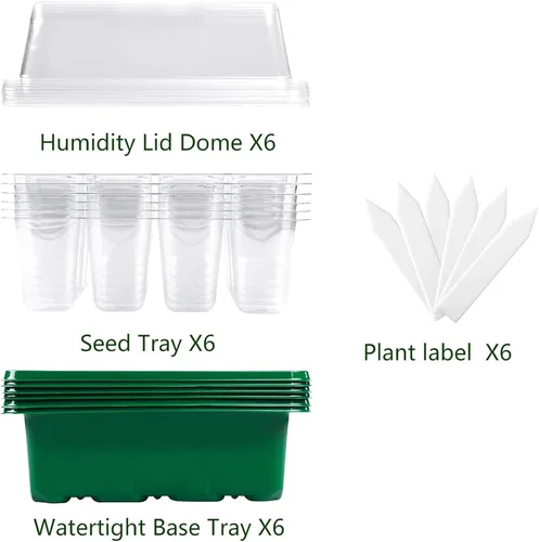 Miniatura 3 de Bandeja de inicio de semillas, juego de 6 juegos de plántulas con cúpula de humedad ajustable, kit de inicio de plantas para el cultivo de semillas