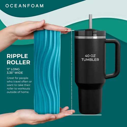 Miniatura 2 de Oceanfoam Rodillo de espuma de viaje Ripple (11 x 3.35 pulgadas) Mini rodillo de espuma firme para terapia física, masaje de tejido profundo, dolor