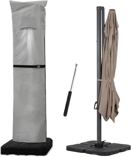 Miniatura 7 de Cubierta para sombrilla de patio, 600D impermeable, anti-UV, se adapta a paraguas de 7.5 a 11.5 pies (gris)