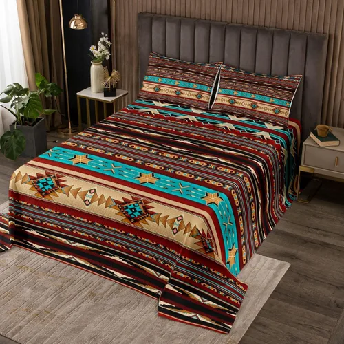 Miniatura 15 de Erosebridal Southwestern - Juego de colcha geométrica bohemia acolchada tamaño individual, juego de edredón étnico tribal con flechas occidentales