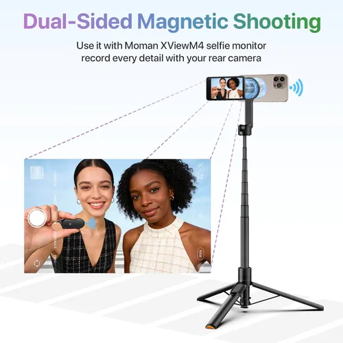 Miniatura 3 de Moman Trípode magnético para selfie stick de 13 a 66 pulgadas con soporte de despliegue automático, soporte magnético de aluminio portátil