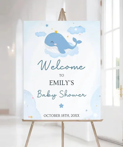 Miniatura 11 de Letrero de bienvenida azul personalizado para baby shower con globos, letrero con nombre personalizado para niño o niña, género neutro, decoración 11