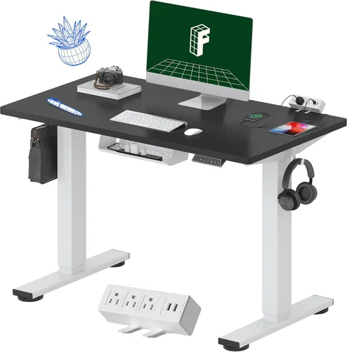 FLEXISPOT EN2 Escritorio de pie de una pieza completa con regleta de alimentación de abrazadera, escritorio eléctrico de altura ajustable de 40 x 24