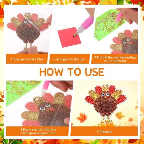 Miniatura 5 de Inbagi 15 llaveros de pintura de diamante de otoño, llaveros de arte de diamantes de otoño, decoración para decoración de fiesta de Acción de Gracias