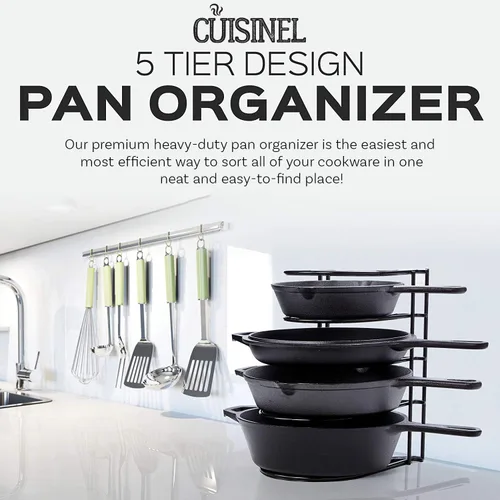 Miniatura 4 de Cuisinel Estante organizador resistente para ollas y sartenes, 12.2 pulgadas de alto, estante de 5 niveles, soporta 50 libras, sartenes de hierro