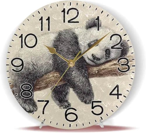 Miniatura 6 de ALAZA Reloj de pared con diseño de oso panda, funciona con pilas, silencioso, de cuarzo, analógico, rústico, estilo rústico, redondo, decoración