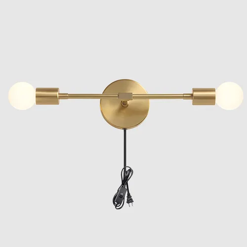 KCO Lámpara de pared dorada con 2 luces para tocador de baño, luz de lectura de pared de latón, moderna de mediados de siglo, para pasillo, sala de