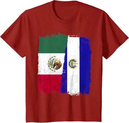 Miniatura 70 de Camiseta con la bandera mexicana de El Salvador con la mitad de la bandera mexicana de El Salvador