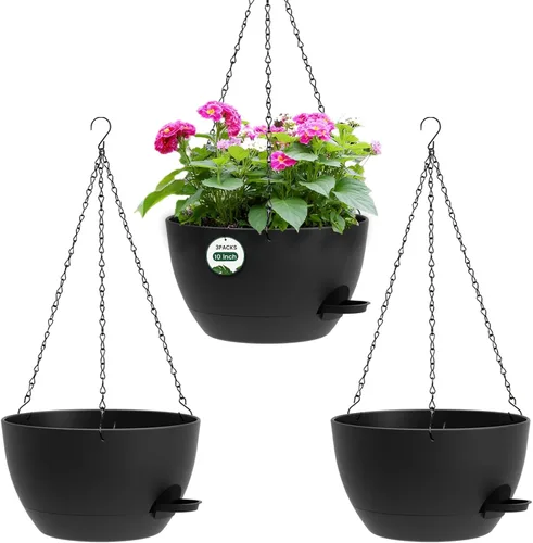 Miniatura 10 de Paquete de 3 10 macetas colgantes con cadenas, macetas de plástico de riego automático para plantas de interior y exterior, diseño de cadena