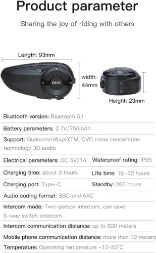 Miniatura 4 de Auriculares de intercomunicación Bluetooth para casco de motocicleta Q7 7 Riders Group 750mAh IP65 impermeable/CVC reducción de ruido/conectable