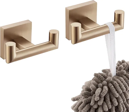 Miniatura 8 de KOKOSIRI Gancho para Bata de Baño Ganchos Dobles para Toalla y Abrigo Negro Mate para Baño Cocina Montaje en Pared, Paquete de 2 Acero Inoxidable