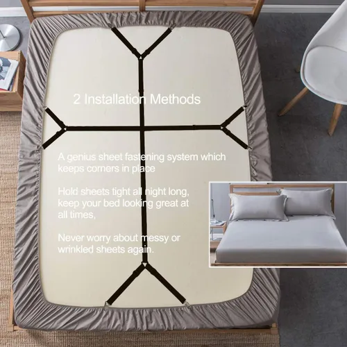 Miniatura 2 de Pinzas para sábana de cama - 2 formas ajustables, correas de esquina para sábanas entrecruzadas, banda elástica de sujeción, correas para colchón