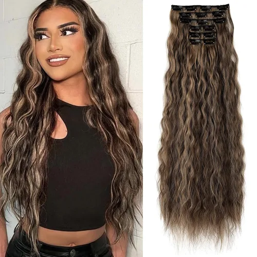 Miniatura 20 de LONAI - Extensiones de cabello con clip, 6 piezas, rizadas, de 24" de largo, sintéticas, para mujer, color rubio ceniza natural