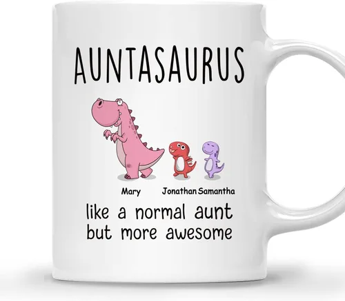 Miniatura 15 de Gossby Taza personalizada (1 niño) AUNTASAURUS Like a Normal Aunt but More Awesome - Taza de café para la abuela de parte de la nieta, nieto